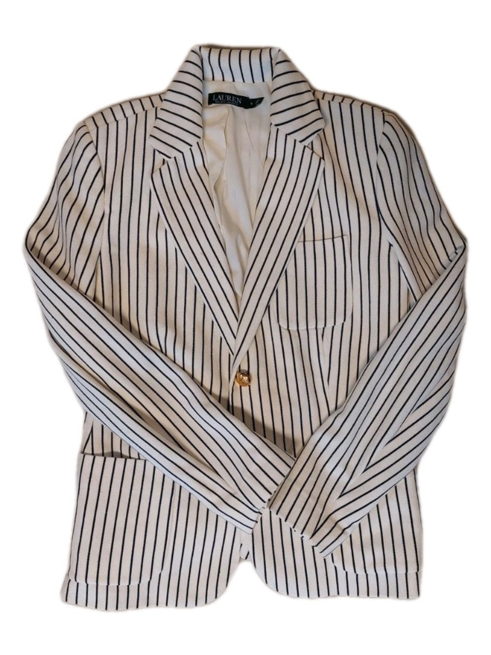 Ralph Lauren Lauren White & Black Pinstripe Blazer Gold buttons